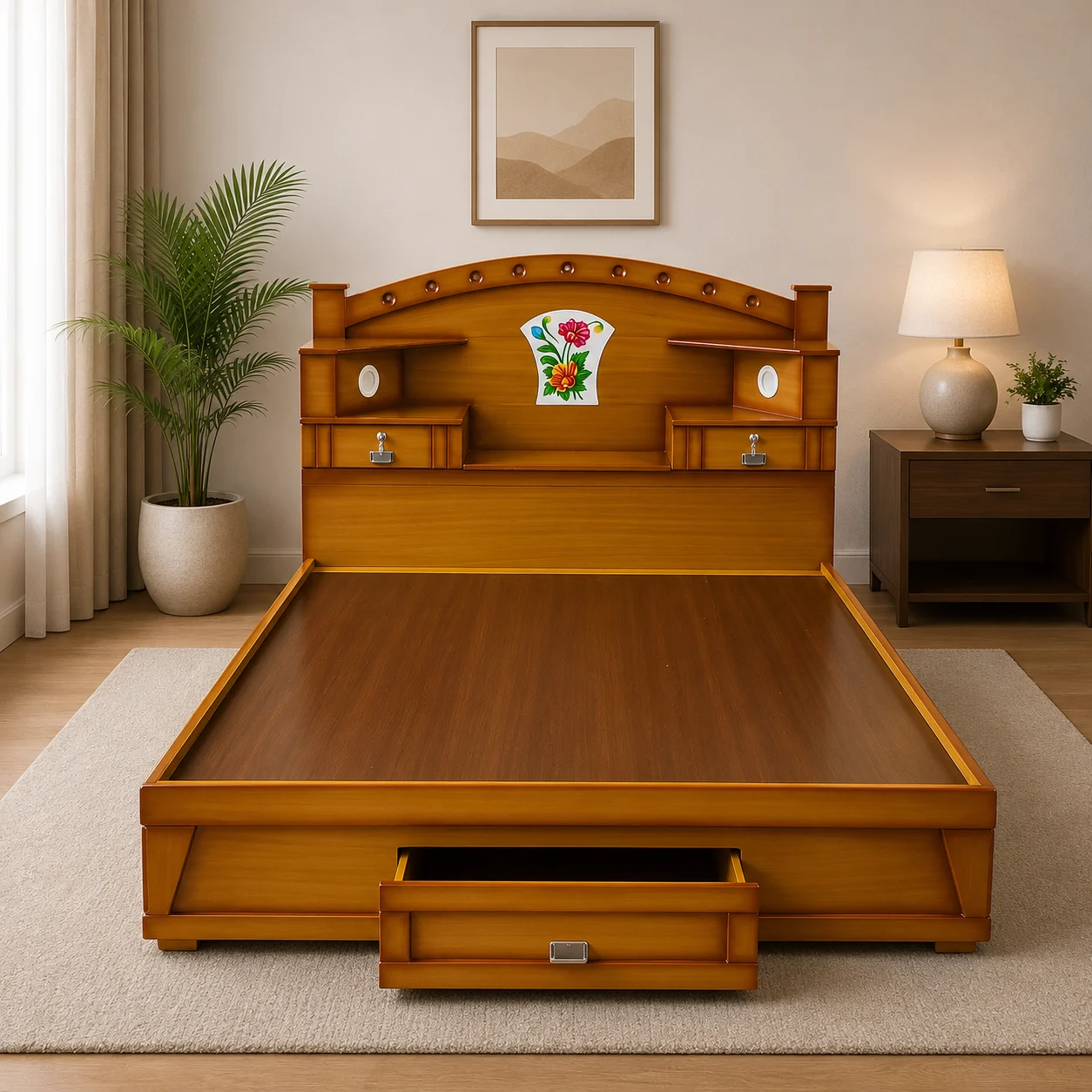 Classic Modern King Storage Cot Teak